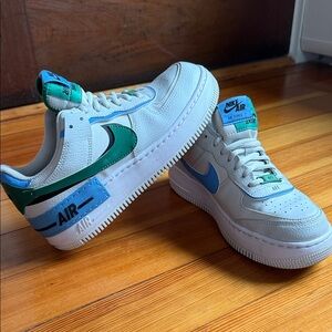 Nike Air Force 1 Low White with Teal & Light Blue Swooshes